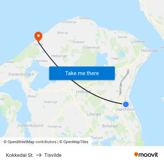 Kokkedal St. to Tisvilde map