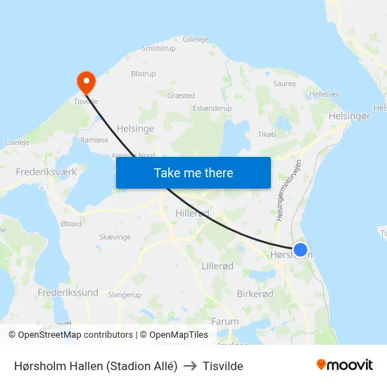 Hørsholm Hallen (Stadion Allé) to Tisvilde map