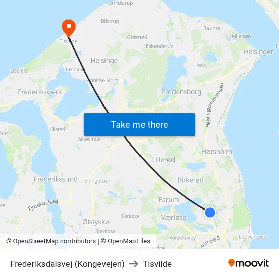 Frederiksdalsvej (Kongevejen) to Tisvilde map