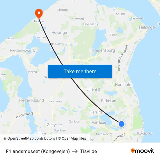 Frilandsmuseet (Kongevejen) to Tisvilde map