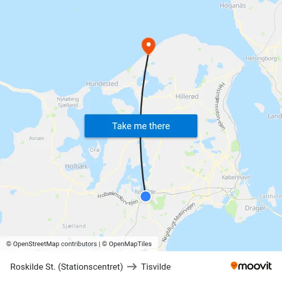 Roskilde St. (Stationscentret) to Tisvilde map