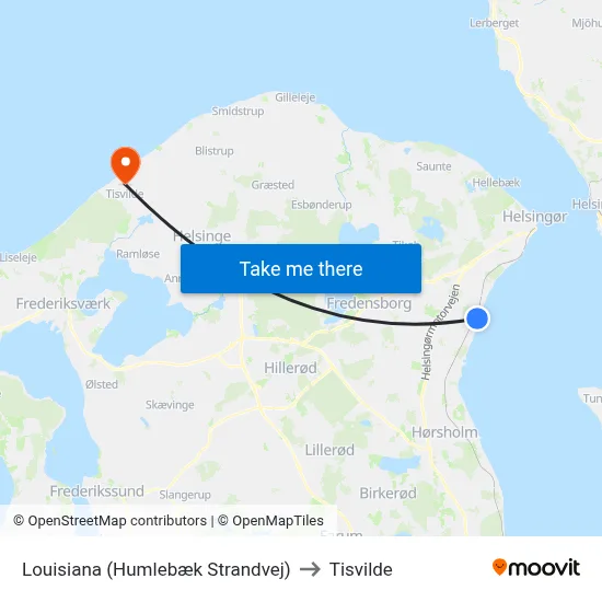 Louisiana (Humlebæk Strandvej) to Tisvilde map