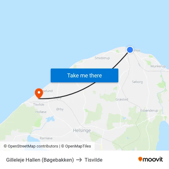 Gilleleje Hallen (Bøgebakken) to Tisvilde map