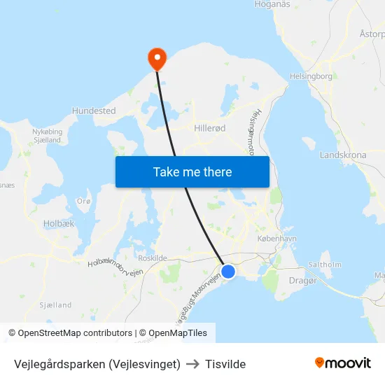 Vejlegårdsparken (Vejlesvinget) to Tisvilde map