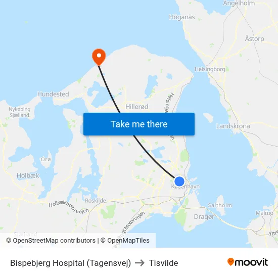 Bispebjerg Hospital (Tagensvej) to Tisvilde map