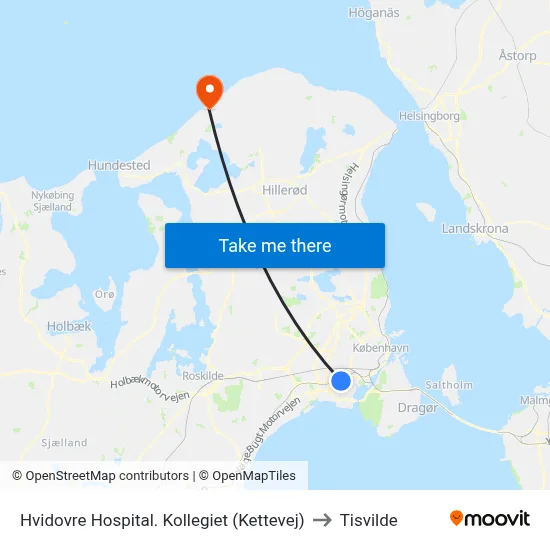 Hvidovre Hospital. Kollegiet (Kettevej) to Tisvilde map