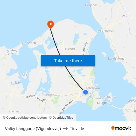 Valby Langgade (Vigerslevvej) to Tisvilde map