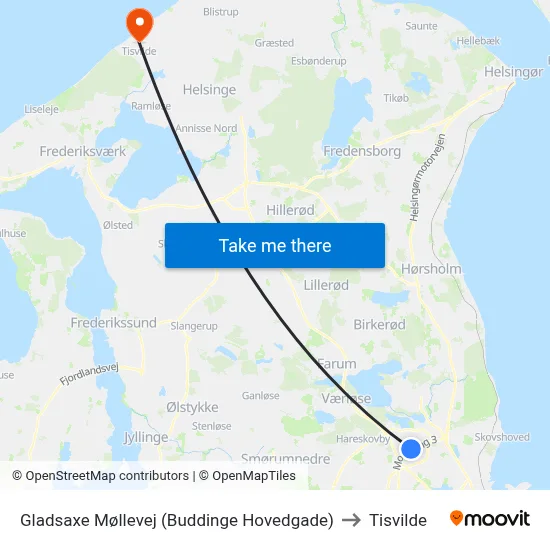 Gladsaxe Møllevej (Buddinge Hovedgade) to Tisvilde map