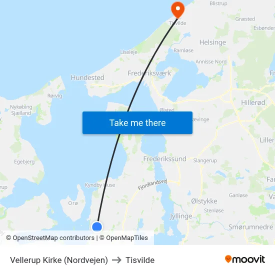 Vellerup Kirke (Nordvejen) to Tisvilde map