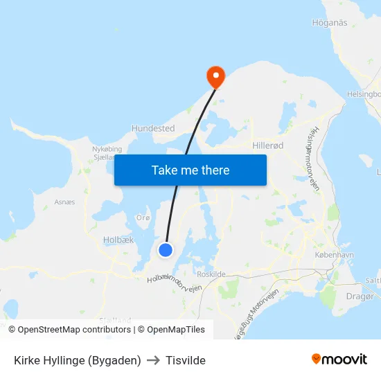 Kirke Hyllinge (Bygaden) to Tisvilde map
