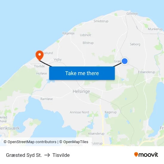 Græsted Syd St. to Tisvilde map