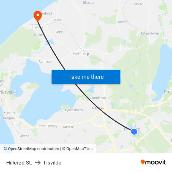 Hillerød St. to Tisvilde map