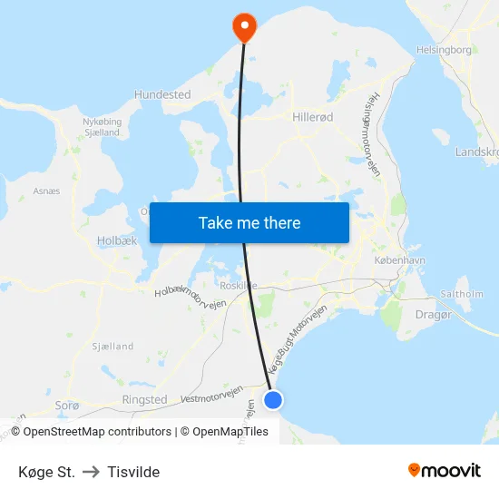 Køge St. to Tisvilde map