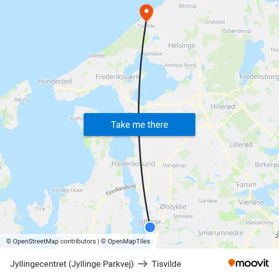 Jyllingecentret (Jyllinge Parkvej) to Tisvilde map