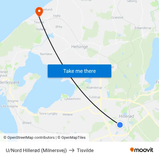 U/Nord Hillerød (Milnersvej) to Tisvilde map