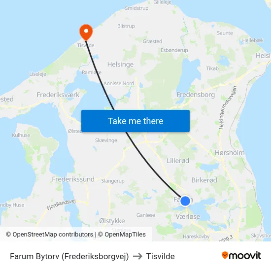 Farum Bytorv (Frederiksborgvej) to Tisvilde map