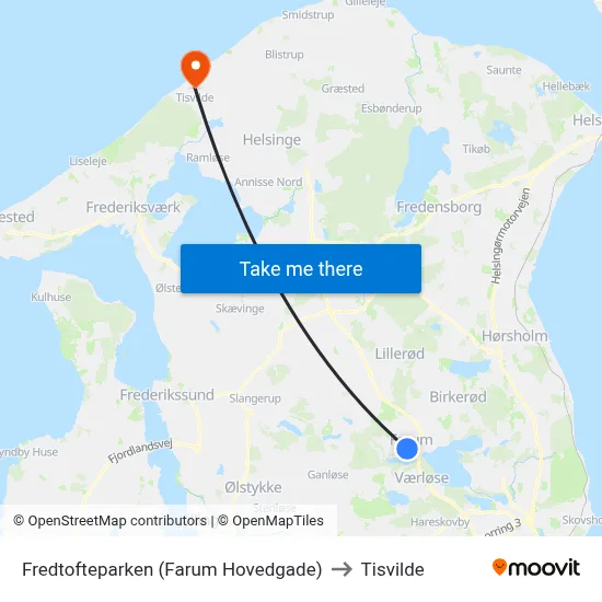 Fredtofteparken (Farum Hovedgade) to Tisvilde map