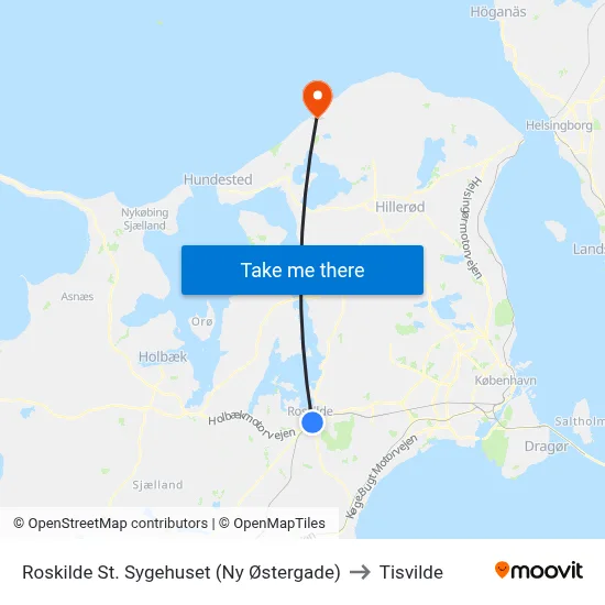 Roskilde St. Sygehuset (Ny Østergade) to Tisvilde map