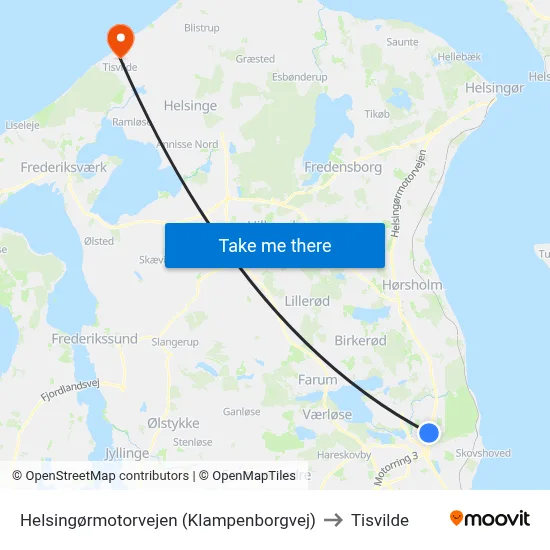 Helsingørmotorvejen (Klampenborgvej) to Tisvilde map