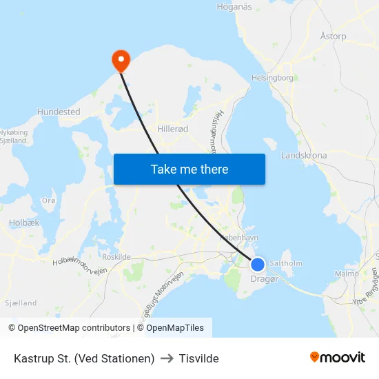 Kastrup St. (Ved Stationen) to Tisvilde map