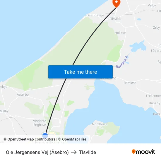 Ole Jørgensens Vej (Åsebro) to Tisvilde map