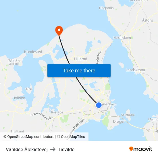 Vanløse Ålekistevej to Tisvilde map