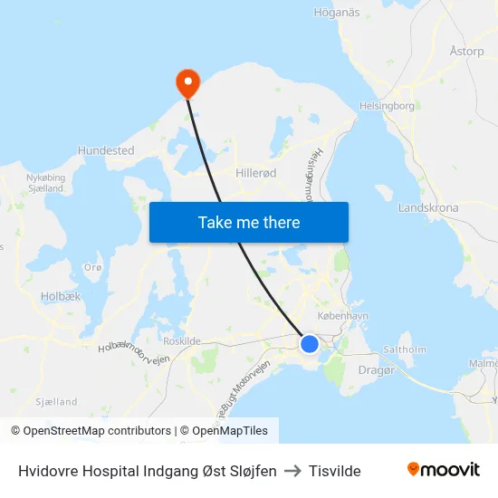 Hvidovre Hospital Indgang Øst Sløjfen to Tisvilde map
