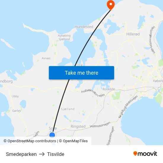 Smedeparken to Tisvilde map