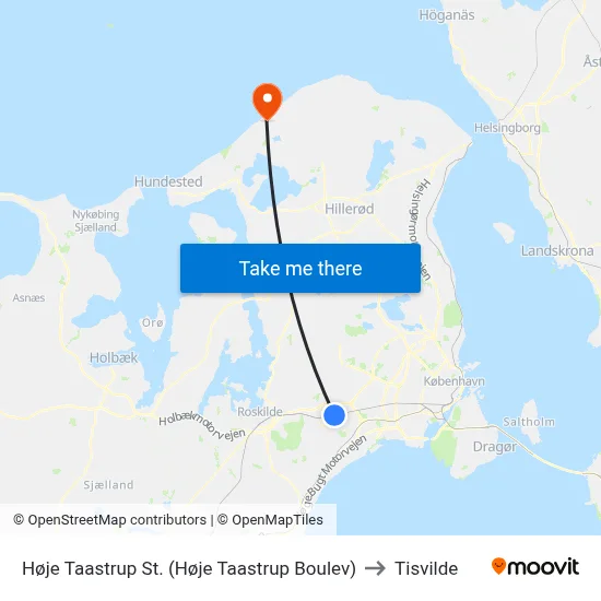 Høje Taastrup St. (Høje Taastrup Boulev) to Tisvilde map