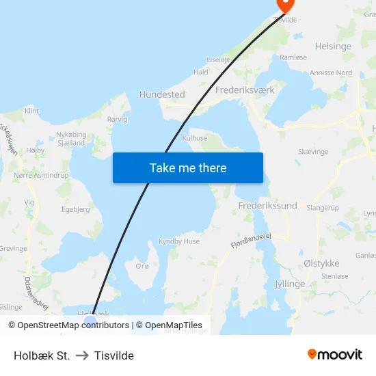 Holbæk St. to Tisvilde map