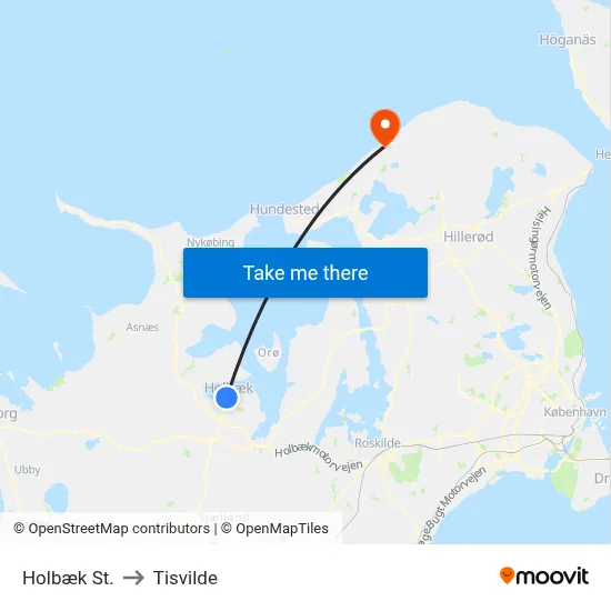 Holbæk St. to Tisvilde map