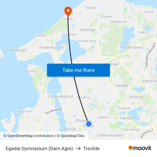 Egedal Gymnasium (Dam Agre) to Tisvilde map
