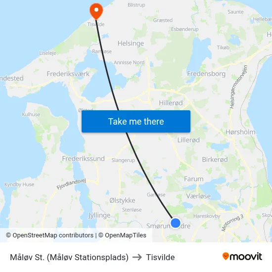 Måløv St. (Måløv Stationsplads) to Tisvilde map