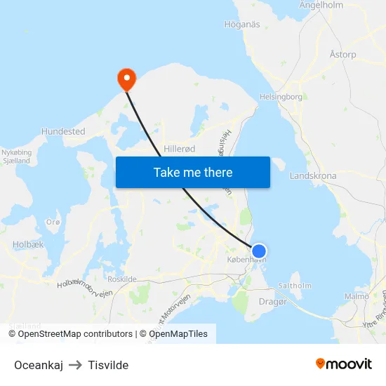 Oceankaj to Tisvilde map