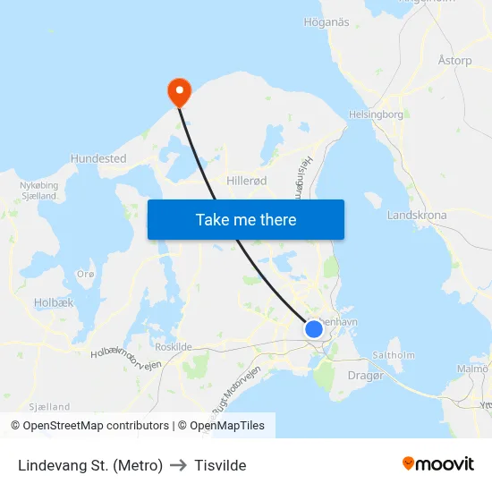 Lindevang St. (Metro) to Tisvilde map