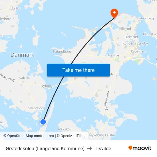 Ørstedskolen (Langeland Kommune) to Tisvilde map