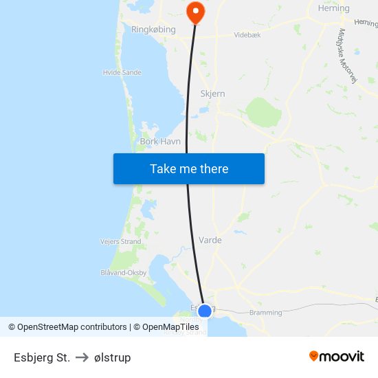 Esbjerg St. to ølstrup map