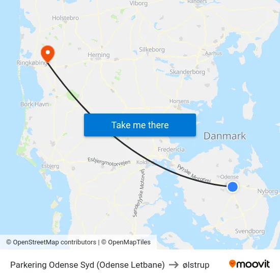 Parkering Odense Syd (Odense Letbane) to ølstrup map