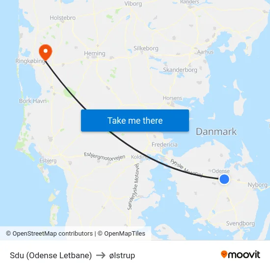 Sdu (Odense Letbane) to ølstrup map