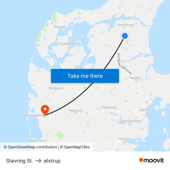 Støvring St. to ølstrup map