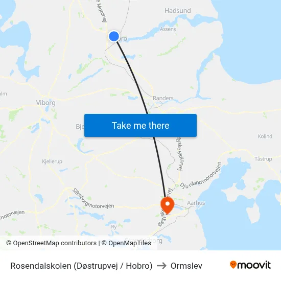 Rosendalskolen (Døstrupvej / Hobro) to Ormslev map