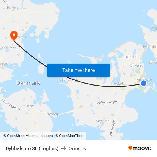 Dybbølsbro St. (Togbus) to Ormslev map
