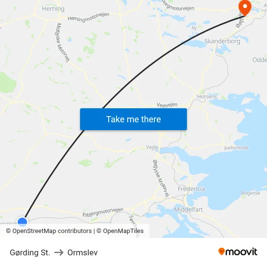 Gørding St. to Ormslev map
