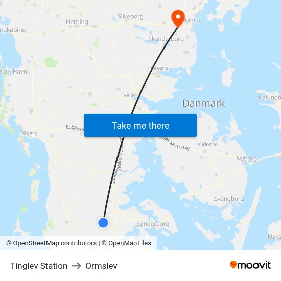 Tinglev Station to Ormslev map