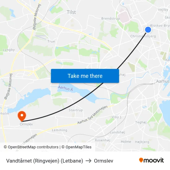 Vandtårnet (Ringvejen) (Letbane) to Ormslev map