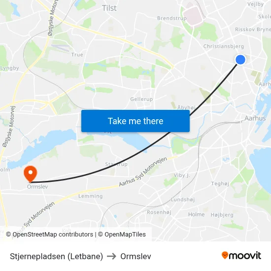 Stjernepladsen (Letbane) to Ormslev map
