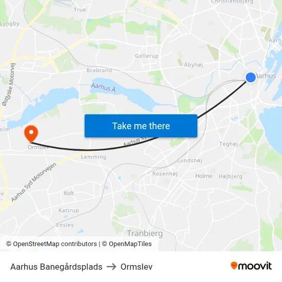 Aarhus Banegårdsplads to Ormslev map