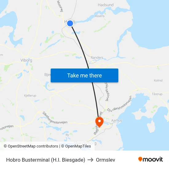 Hobro Busterminal (H.I. Biesgade) to Ormslev map