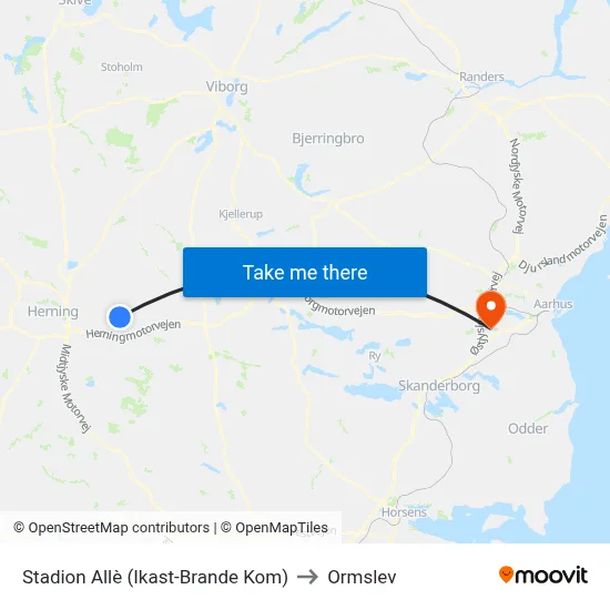 Stadion Allè (Ikast-Brande Kom) to Ormslev map