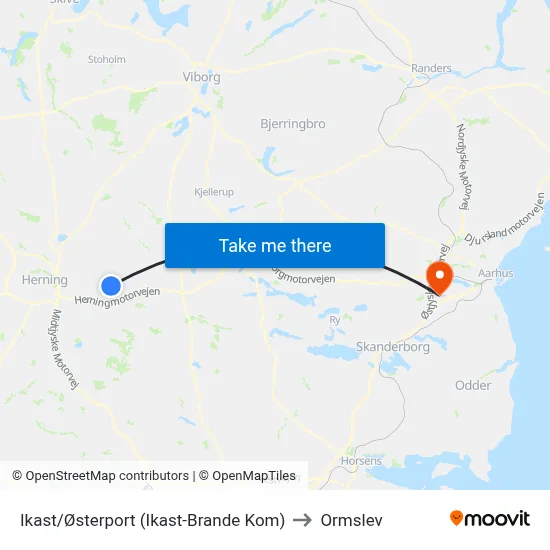 Ikast/Østerport (Ikast-Brande Kom) to Ormslev map
